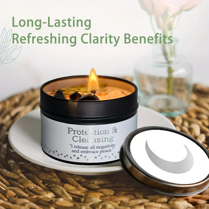 Protection & Cleansing Intention Candle | Scented Soy Candle for Negative Energy Clearing | Spiritual Ritual Gift with Card
