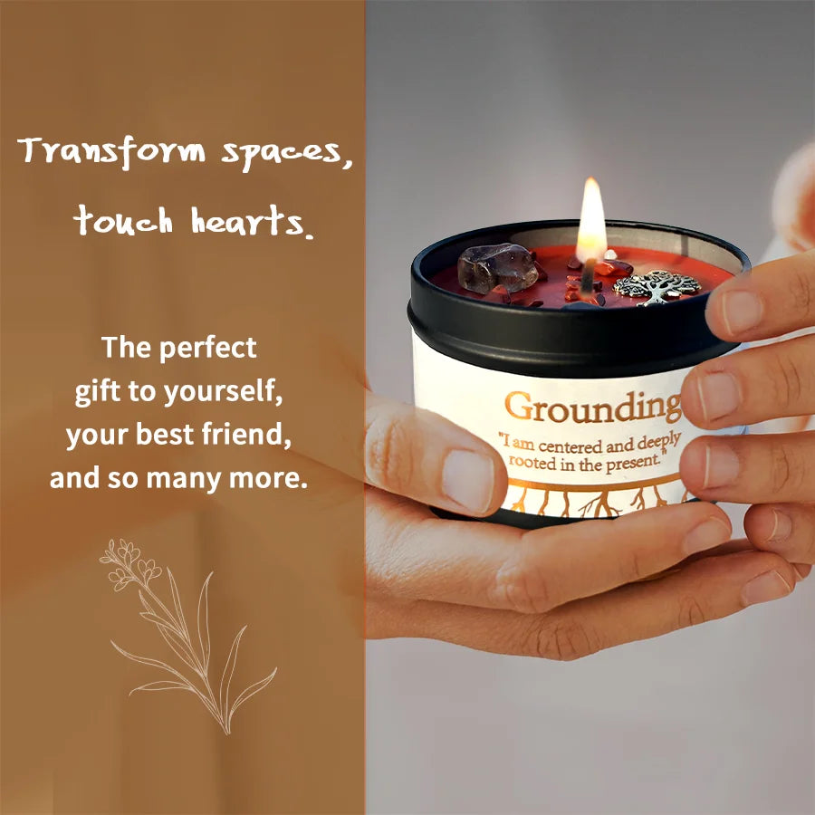 1pc Scented Candles for Home Décor - Embedded Stone and Soy Wax in 3 oz, Natural Aromatherapy (Grounding &Stability)