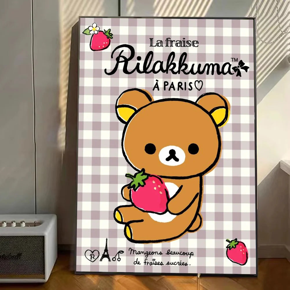 Japan Anime Cute Cartoon Rilakkuma Poster Stickers Art Wall Murals Decor Game Room Decor Gifts Kawaii HD Painting Cat Cars