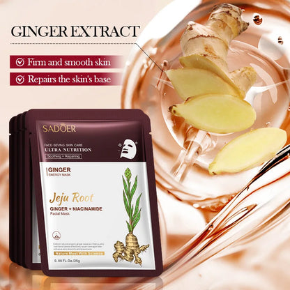 5pcs SADOER Plant Roots Face Mask Ginseng Carrot Ginger Facial Masks Moisturizing Firming Hydrating Face Sheet Mask Skin Care