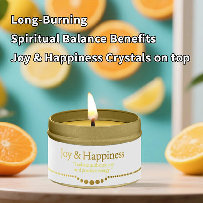 Crystal Ritual Candle | 3oz (Joy & Happiness) - Natural Soy Wax with| 30H Clean Burn, Luxury Spiritual Gift for Valentine's Day