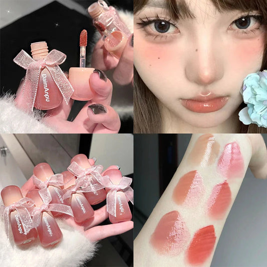 Sweet Lip Gloss Jelly Lip Glaze Moisturizing Lip Tint Mirror Waterproof Non-stick Cup Solid Makeup LipOil Lipstick Cosmetic