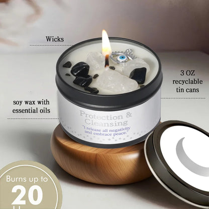 Protection & Cleansing Intention Candle | Scented Soy Candle for Negative Energy Clearing | Spiritual Ritual Gift with Card