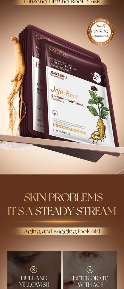 5pcs SADOER Plant Roots Face Mask Ginseng Carrot Ginger Facial Masks Moisturizing Firming Hydrating Face Sheet Mask Skin Care