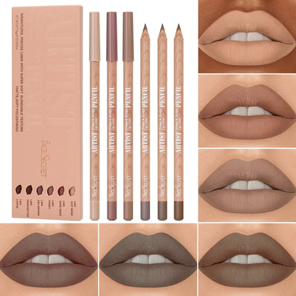 6pcs Lip Liner Pen 6 Colors Waterproof And Sweat-proof Not Easy To Fade Non-stick Cup Nude Lipstick Pencil SET