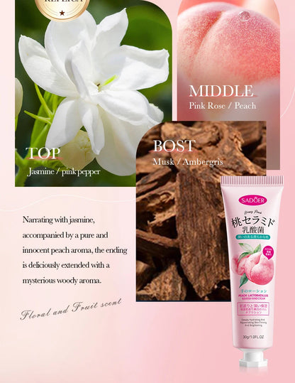 3/5pcs SADOER Peach Lactobacillus Hand Cream Anti-Drying Crack Moisturizing Brightening Repairing Hand Creams Hands Skin Care