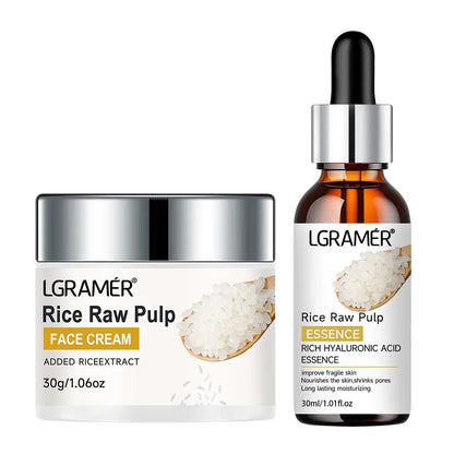 White Rice Serum Cream Combo Smooth Wrinkles Lifting Shrink Pores for Younger Healthier Skin Moisturizing Rice Raw Pulp Care Se