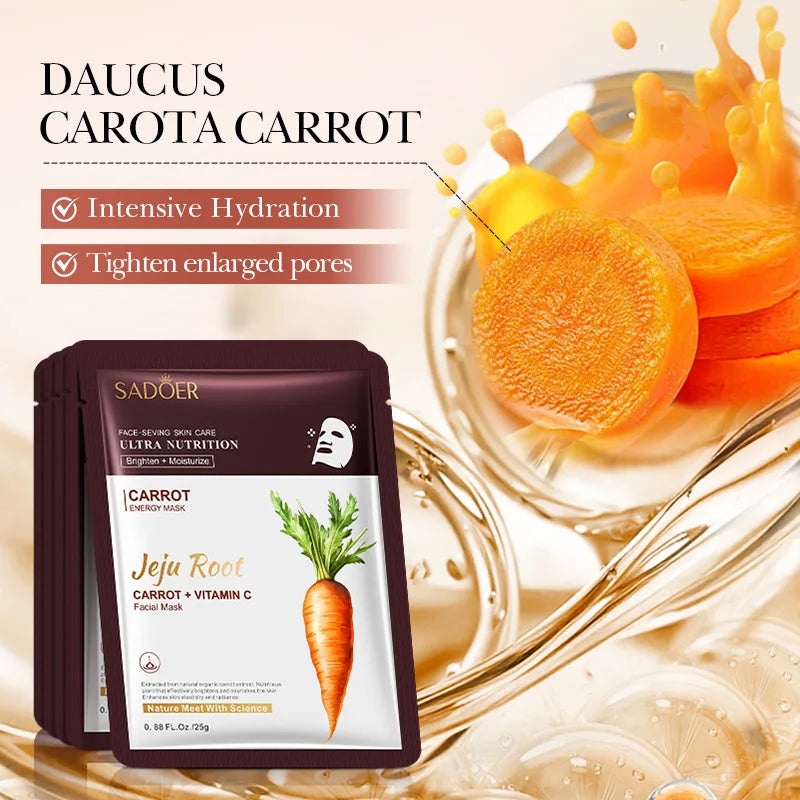 5pcs SADOER Plant Roots Face Mask Ginseng Carrot Ginger Facial Masks Moisturizing Firming Hydrating Face Sheet Mask Skin Care