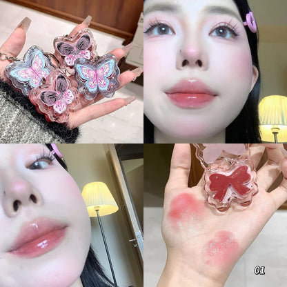 Portable Creative Butterfly Shaped Keychain Lip Gloss Nude Brown Lip Gloss Mirror Moisturizing Lipstick Cute Girl Makeup Gift
