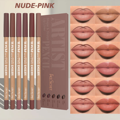 6pcs Lip Liner Pen 6 Colors Waterproof And Sweat-proof Not Easy To Fade Non-stick Cup Nude Lipstick Pencil SET