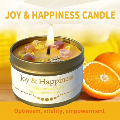 Crystal Ritual Candle | 3oz (Joy & Happiness) - Natural Soy Wax with| 30H Clean Burn, Luxury Spiritual Gift for Valentine's Day
