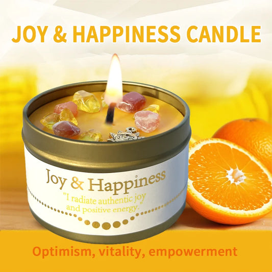 Crystal Ritual Candle | 3oz (Joy & Happiness) - Natural Soy Wax with| 30H Clean Burn, Luxury Spiritual Gift for Valentine's Day