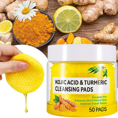 40/50pcs Kojic Acid Turmeric Cleansing Pads Curcuma Longa Root Facial Sponges Exfoliating Pads Daily Cleansing Skin Care Product