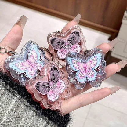 Portable Creative Butterfly Shaped Keychain Lip Gloss Nude Brown Lip Gloss Mirror Moisturizing Lipstick Cute Girl Makeup Gift