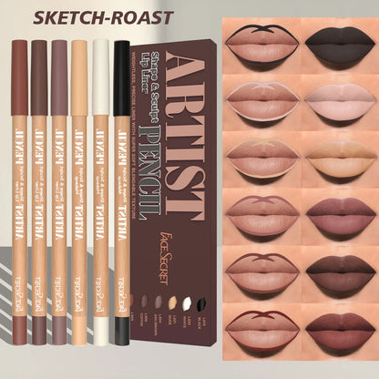 6pcs Lip Liner Pen 6 Colors Waterproof And Sweat-proof Not Easy To Fade Non-stick Cup Nude Lipstick Pencil SET