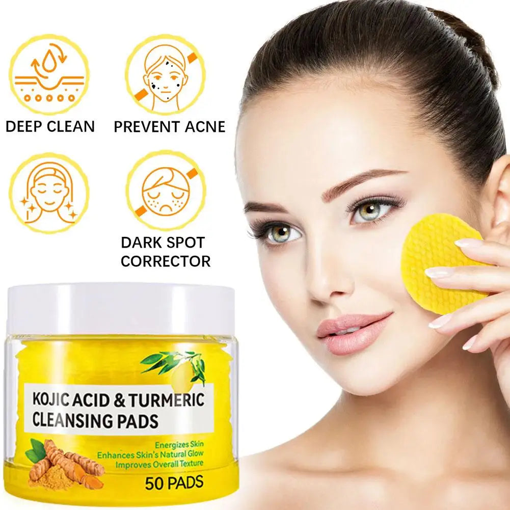 40/50pcs Kojic Acid Turmeric Cleansing Pads Curcuma Longa Root Facial Sponges Exfoliating Pads Daily Cleansing Skin Care Product
