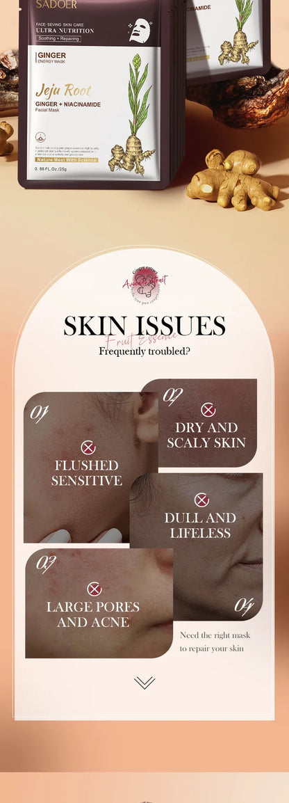 5pcs SADOER Plant Roots Face Mask Ginseng Carrot Ginger Facial Masks Moisturizing Firming Hydrating Face Sheet Mask Skin Care