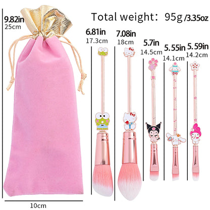 5pcs/set Hello Kitty Makeup Brush Kawaii Kuromi My Melody Cinnamoroll Cartoon Character Cosplay Prop Makeup Brushes Tool