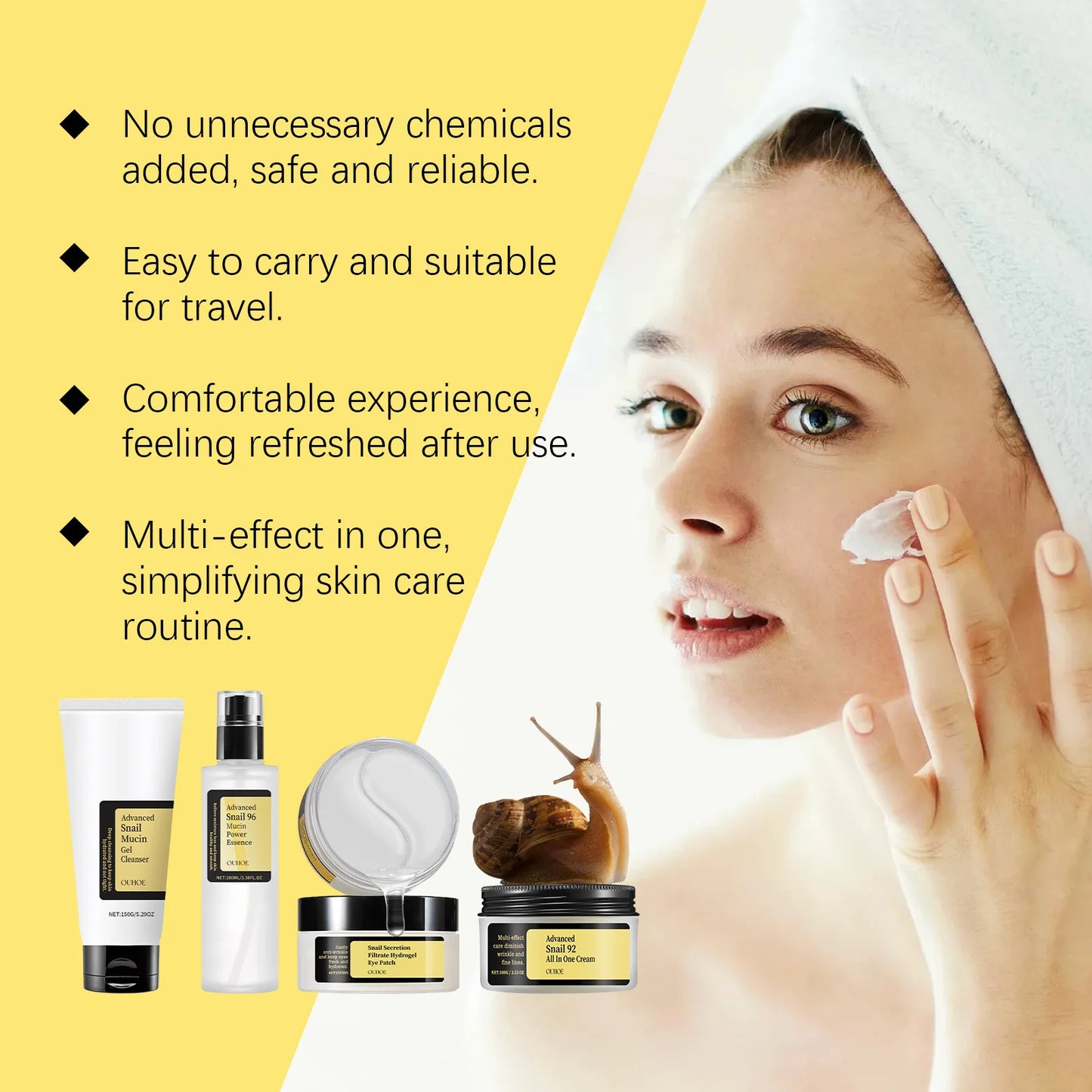 Snail Mucin 96% Korean Skin Care Fade Fine Lines Repair Tighten Firming Moisturizing Smooth Glow Brightening Facial Essence Set
