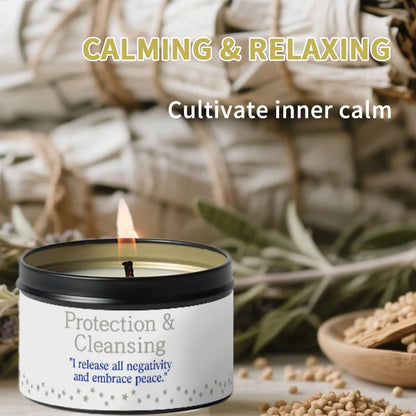 Protection & Cleansing Intention Candle | Scented Soy Candle for Negative Energy Clearing | Spiritual Ritual Gift with Card