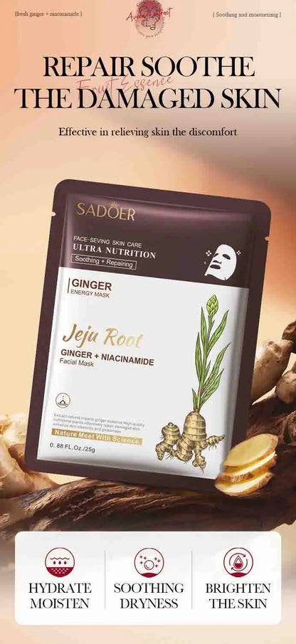5pcs SADOER Plant Roots Face Mask Ginseng Carrot Ginger Facial Masks Moisturizing Firming Hydrating Face Sheet Mask Skin Care