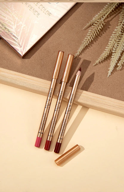 QIBEST 12 colors matte lip liner set colorful not easy to smudge long-lasting non-stick cup matte gold tube lip liner