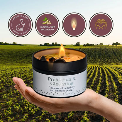 Protection & Cleansing Intention Candle | Scented Soy Candle for Negative Energy Clearing | Spiritual Ritual Gift with Card