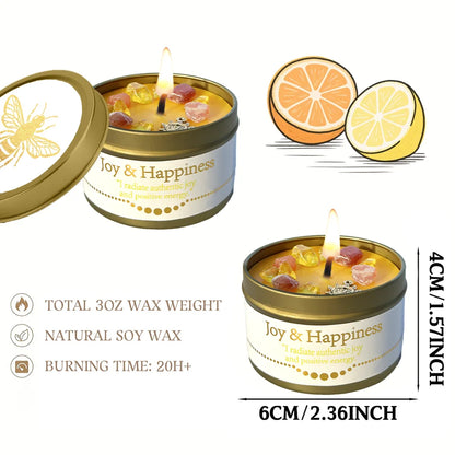 Crystal Ritual Candle | 3oz (Joy & Happiness) - Natural Soy Wax with| 30H Clean Burn, Luxury Spiritual Gift for Valentine's Day