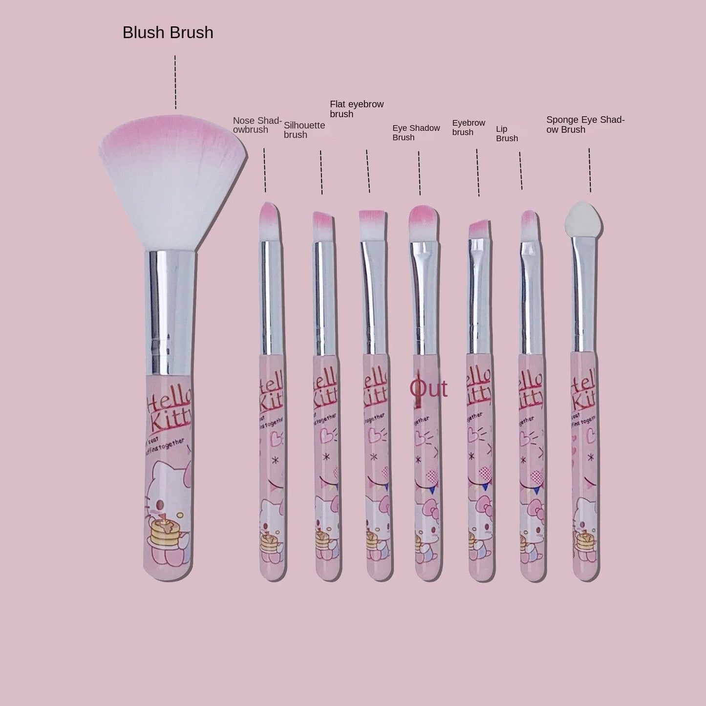 MINISO HelloKitty Cartoon KT cat 8-piece makeup brush set nose shadow brush portable brush set
