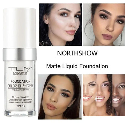 3PCs Color Changing Foundation, Temperature Liquid Foundation Naturally Blends Moisturizing Foundation Makeup Lasting Waterproof