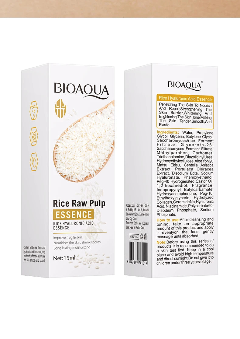 Rice hyaluronic acid essence moisturizes, moisturizes, brightens skin tone, improves skin roughness, and is a gentle serum