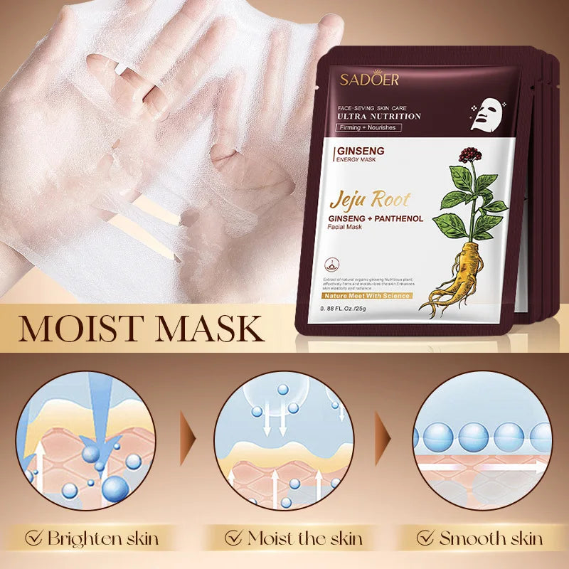 5pcs SADOER Plant Roots Face Mask Ginseng Carrot Ginger Facial Masks Moisturizing Firming Hydrating Face Sheet Mask Skin Care
