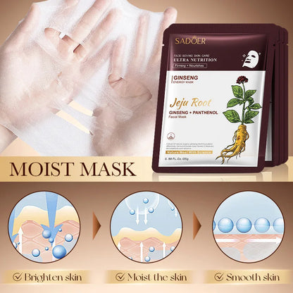 5pcs SADOER Plant Roots Face Mask Ginseng Carrot Ginger Facial Masks Moisturizing Firming Hydrating Face Sheet Mask Skin Care