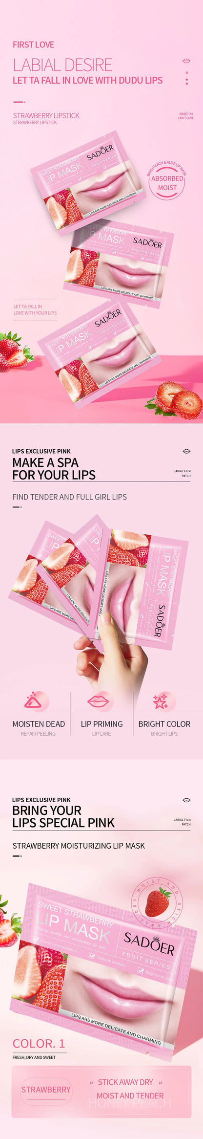 30pcs Fruits Lip Mask Moisturizing Nourishing Collagen Lip Patches Plump Lips Beauty Skincare Lips Pads Lipmask Skin Care