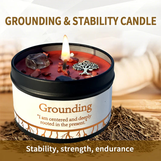 1pc Scented Candles for Home Décor - Embedded Stone and Soy Wax in 3 oz, Natural Aromatherapy (Grounding &Stability)