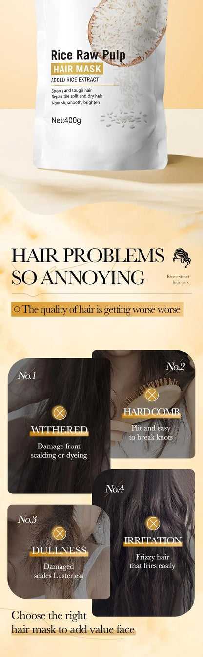 Rice Magical Keratin Hair Mask 5 Seconds Repair Damaged Frizzy Hairs Soft Smooth Shiny Moisturizing Nourish Hair Root Care