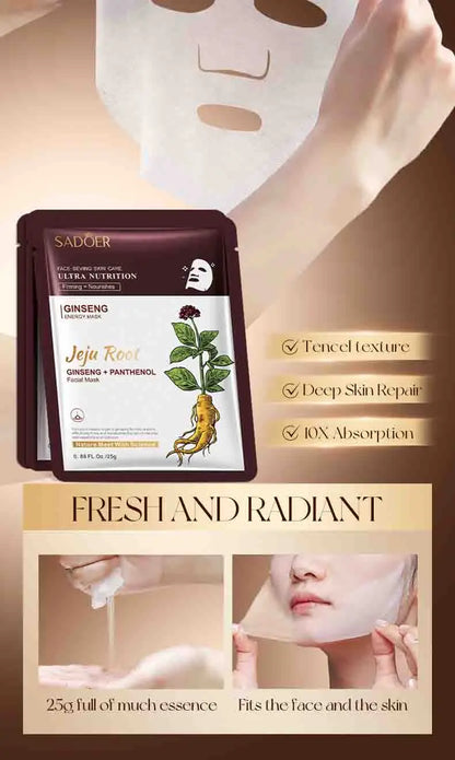 5pcs SADOER Plant Roots Face Mask Ginseng Carrot Ginger Facial Masks Moisturizing Firming Hydrating Face Sheet Mask Skin Care