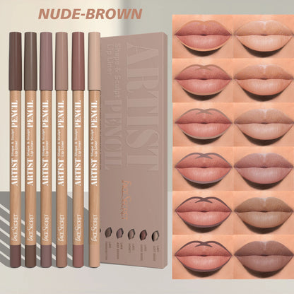 6pcs Lip Liner Pen 6 Colors Waterproof And Sweat-proof Not Easy To Fade Non-stick Cup Nude Lipstick Pencil SET
