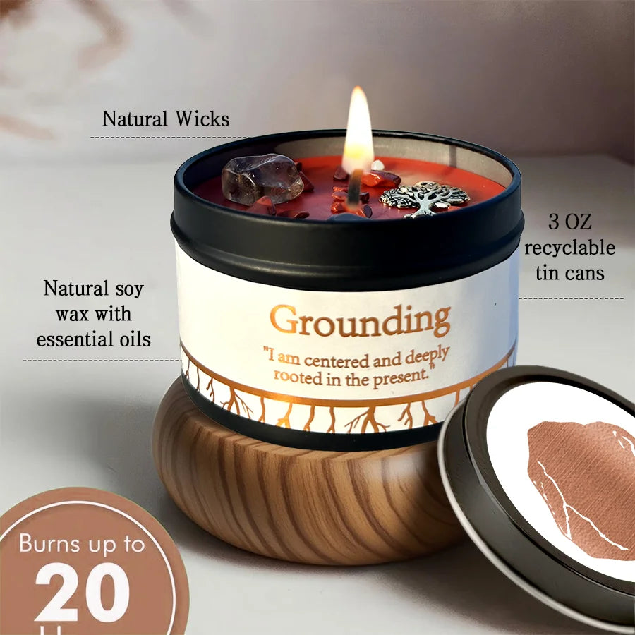 1pc Scented Candles for Home Décor - Embedded Stone and Soy Wax in 3 oz, Natural Aromatherapy (Grounding &Stability)
