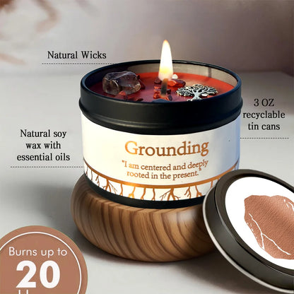 1pc Scented Candles for Home Décor - Embedded Stone and Soy Wax in 3 oz, Natural Aromatherapy (Grounding &Stability)