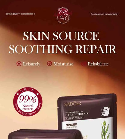 5pcs SADOER Plant Roots Face Mask Ginseng Carrot Ginger Facial Masks Moisturizing Firming Hydrating Face Sheet Mask Skin Care