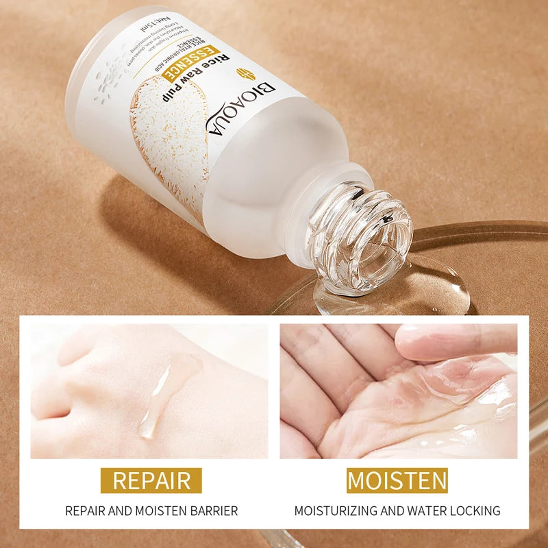 Rice hyaluronic acid essence moisturizes, moisturizes, brightens skin tone, improves skin roughness, and is a gentle serum
