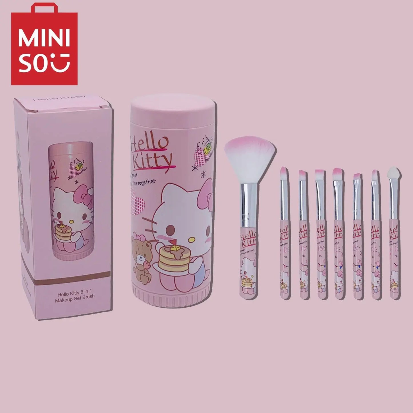 MINISO HelloKitty Cartoon KT cat 8-piece makeup brush set nose shadow brush portable brush set