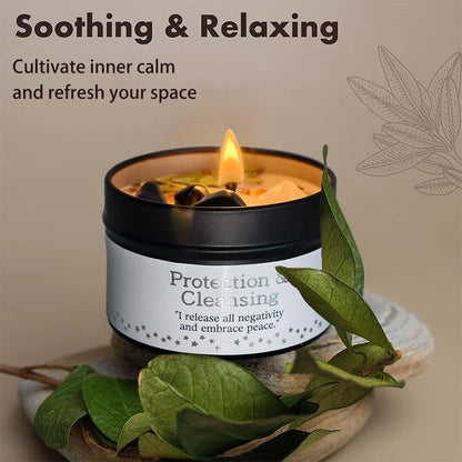 Protection & Cleansing Intention Candle | Scented Soy Candle for Negative Energy Clearing | Spiritual Ritual Gift with Card