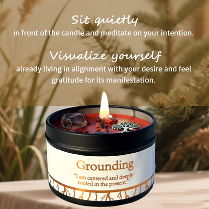 1pc Scented Candles for Home Décor - Embedded Stone and Soy Wax in 3 oz, Natural Aromatherapy (Grounding &Stability)