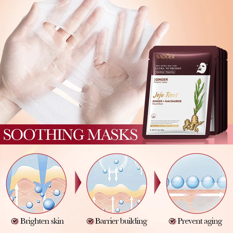 5pcs SADOER Plant Roots Face Mask Ginseng Carrot Ginger Facial Masks Moisturizing Firming Hydrating Face Sheet Mask Skin Care