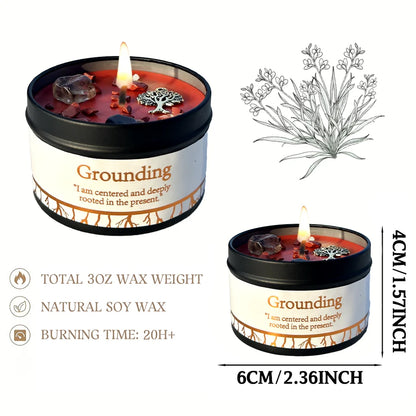 1pc Scented Candles for Home Décor - Embedded Stone and Soy Wax in 3 oz, Natural Aromatherapy (Grounding &Stability)