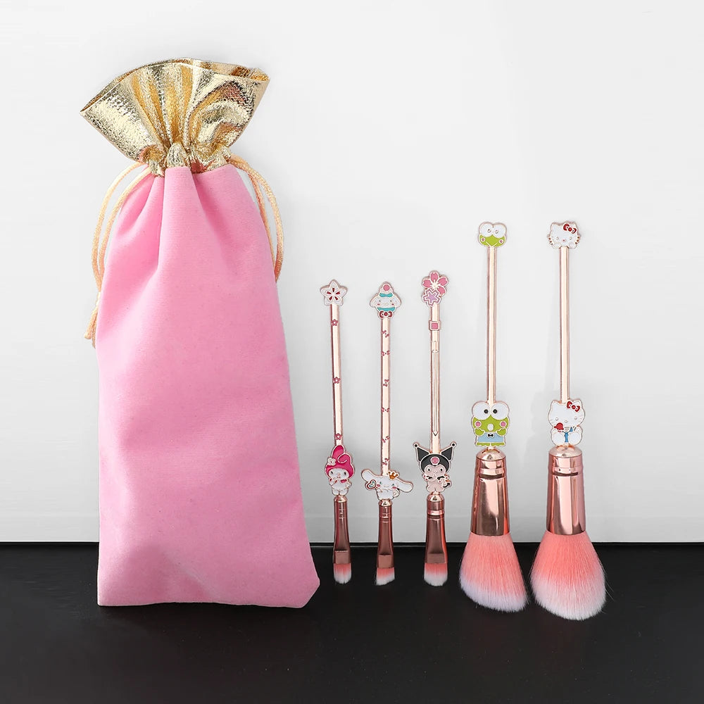 5pcs/set Hello Kitty Makeup Brush Kawaii Kuromi My Melody Cinnamoroll Cartoon Character Cosplay Prop Makeup Brushes Tool