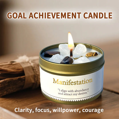 Goal Achievement Manifestation Candle | Scented Soy Wax for Success & Focus | Spiritual Gift with Intention Card