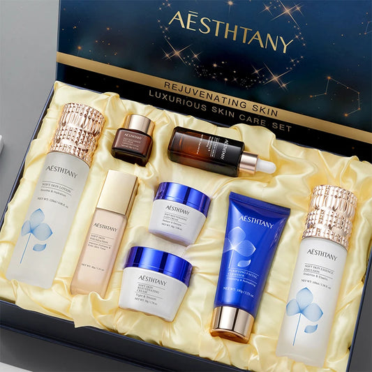 Revitalizing Brightening Nourishing Luxury Skincare Set Eight Pieces Improves Skin Texture Enhances Radiance Firms and Hydrates